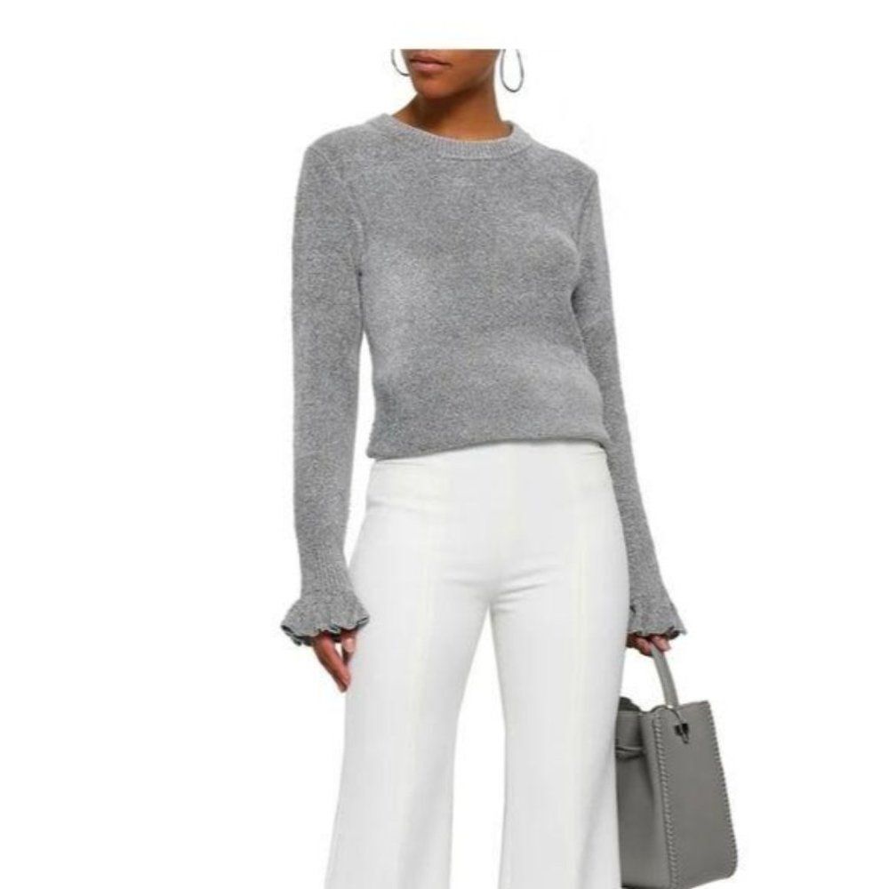 NWT Elie Tahari Embla Metallic Shimmer Long Sleeve Ruffle Cuff Sweater